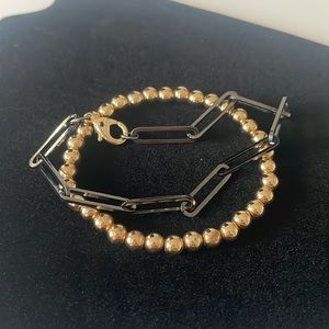 2 Pack Bracelet Bundle from Express: Gold Beaded & Dark Grey Paperclip Bracelets